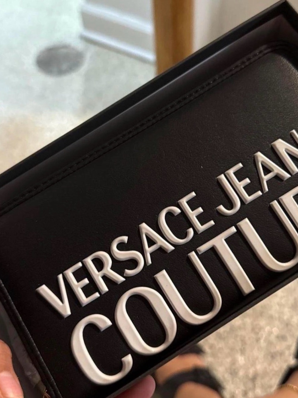 Versace Black Crossbody Bag with White Raised Logo